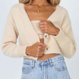 Princess Polly Yonda Cropped Cardigan Set Beige